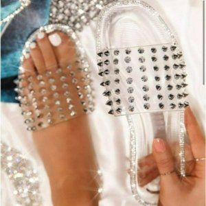 Clear Spike Studded Rhinestone Sandals